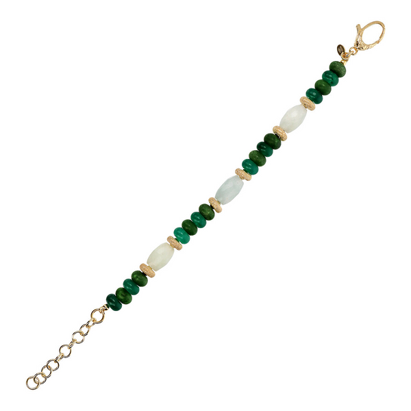 18Kt Yellow Gold Plated 925 Silver Bracelet with Worked Rondelle and Natural Barrel Cut Stones