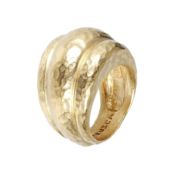 Hammered and Satin Triple Design Band Ring