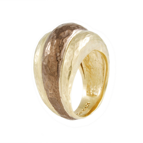 Two-Tone Hammered Band Ring Triple Design