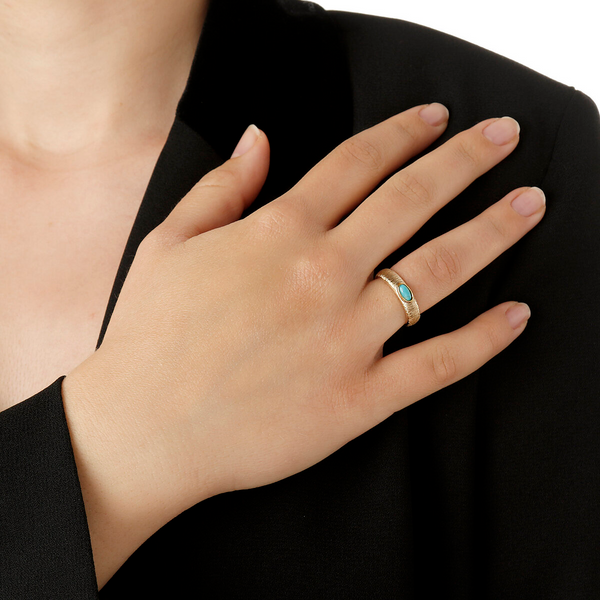 Satin Band Ring with Turquoise Natural Stone