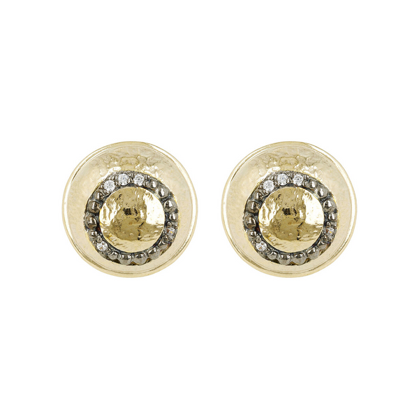 Hammered Round Lobe Earrings with Cubic Zirconia