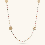 Rosary Necklace with Multicolor Tourmaline Natural Stone and Hammered Discs