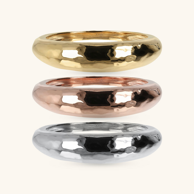 Set Of Three Tricolor Hammered Rings