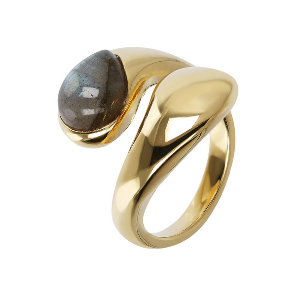 Contrarié Ring with Drop-shaped Labradorite Natural Stone