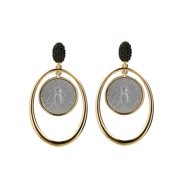 Oval Pendant Earrings with Coin