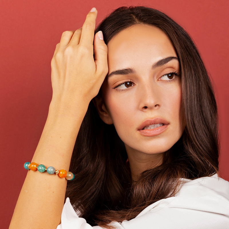 Bracelet with Colored Agate and Golden Elements