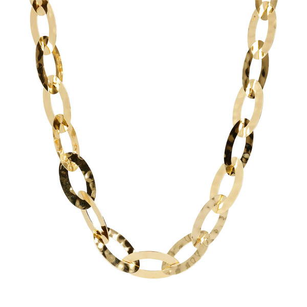 Long Hammered Flat Oval Chain Necklace