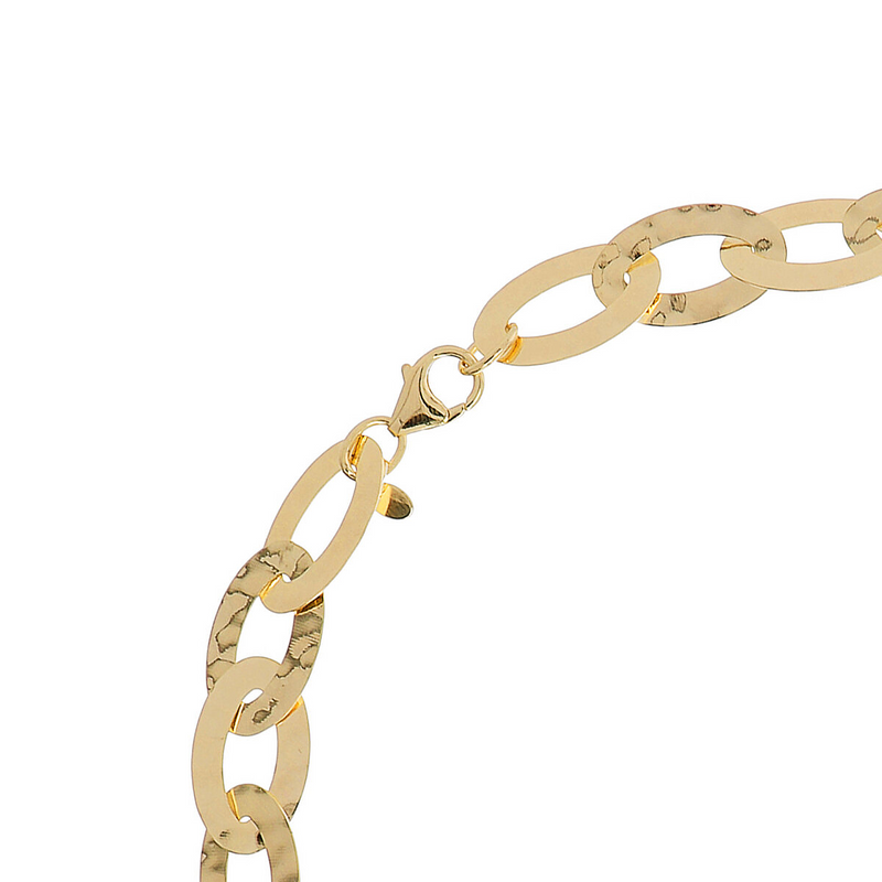 Long Hammered Flat Oval Chain Necklace