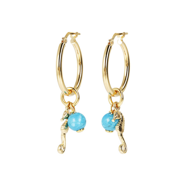 Pendant Earrings with Seahorse Pendant and Turquoise Natural Stone