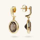 Boucles d'Oreilles Pendantes avec Pierre Naturelle Quartz Brun Rond