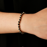 Bracelet Élastique Rondelle Dorée et Pierre Naturelle Spinelle Noir