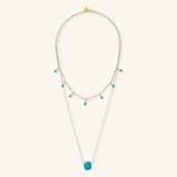 Multi-strand Chain Necklace with Turquoise Natural Stone and Pearl