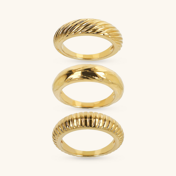 Set of Hammered and Striped Rings