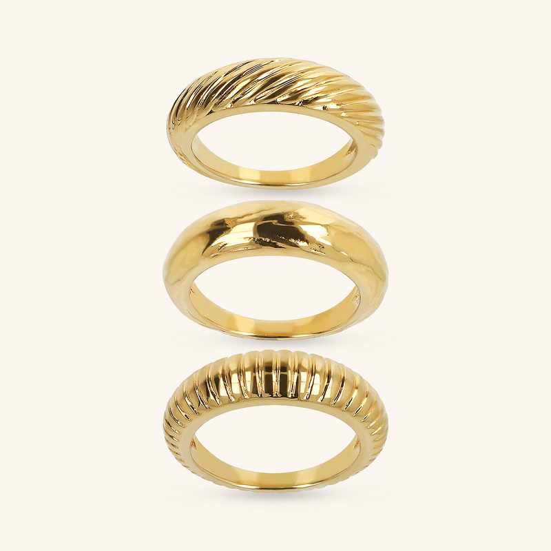 Set of Hammered and Striped Rings
