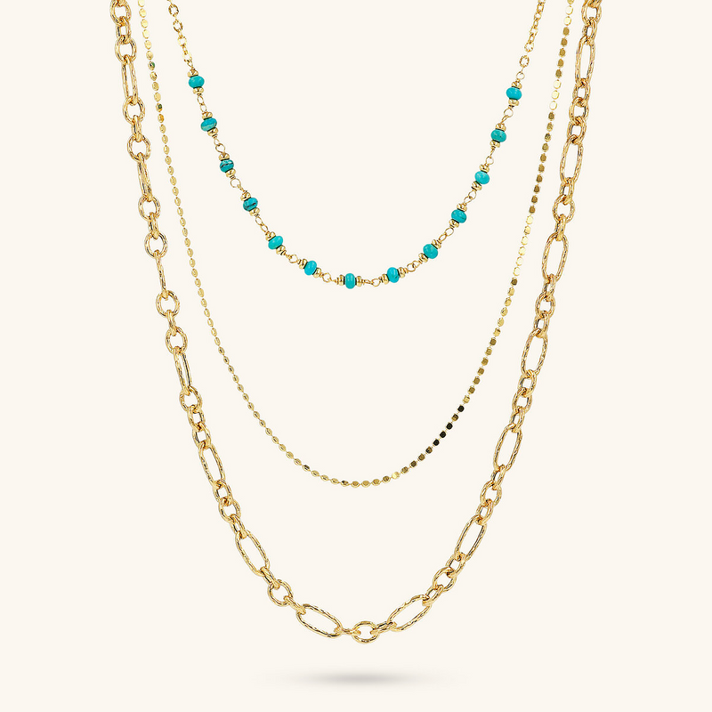 Collier Diamant Multi-Rangs avec Pierre Naturelle Turquoise