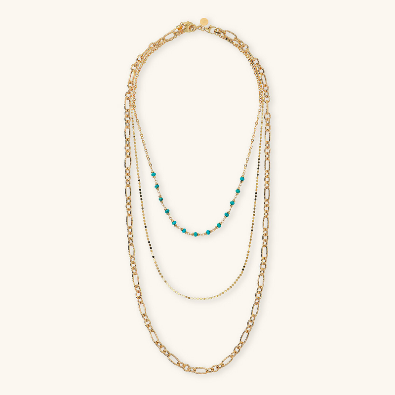 Collier Diamant Multi-Rangs avec Pierre Naturelle Turquoise
