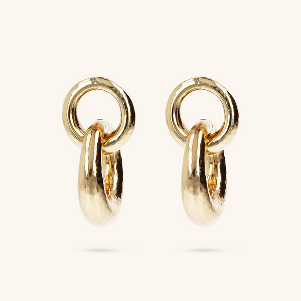 Hammered Drop Earrings with Double Ring