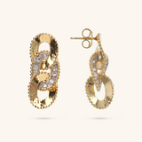 Curb Chain Pendant Earrings with Worked Edges and Pavé in Cubic Zirconia