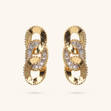 Curb Chain Pendant Earrings with Worked Edges and Pavé in Cubic Zirconia