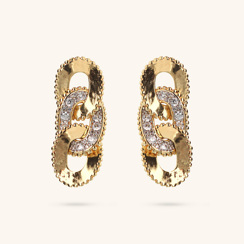 Curb Chain Pendant Earrings with Worked Edges and Pavé in Cubic Zirconia