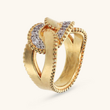 Grumetta Chain Band Ring with Worked Edges and Pavé in Cubic Zirconia