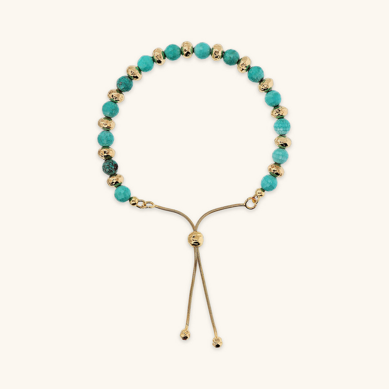 Adjustable Bracelet with Hammered Rondelle and Faceted Natural Stone