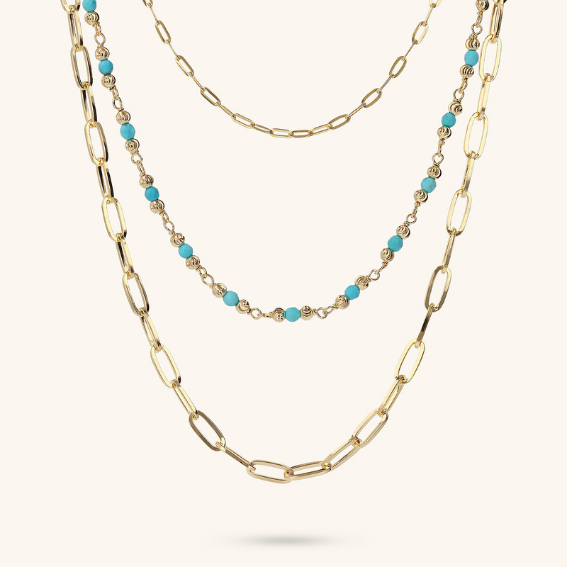 Multistrand Necklace with Elongated Forzatina Chain and Faceted Natural Stones