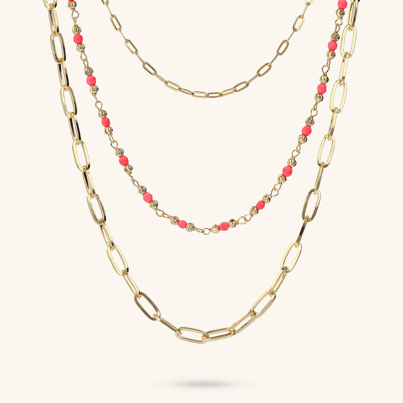 Multistrand Necklace with Elongated Forzatina Chain and Faceted Natural Stones