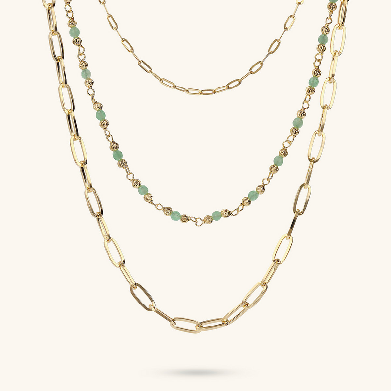 Multistrand Necklace with Elongated Forzatina Chain and Faceted Natural Stones
