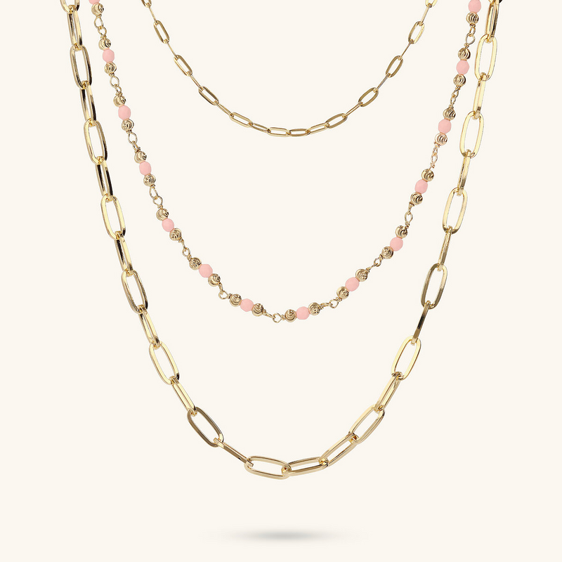 Multistrand Necklace with Elongated Forzatina Chain and Faceted Natural Stones