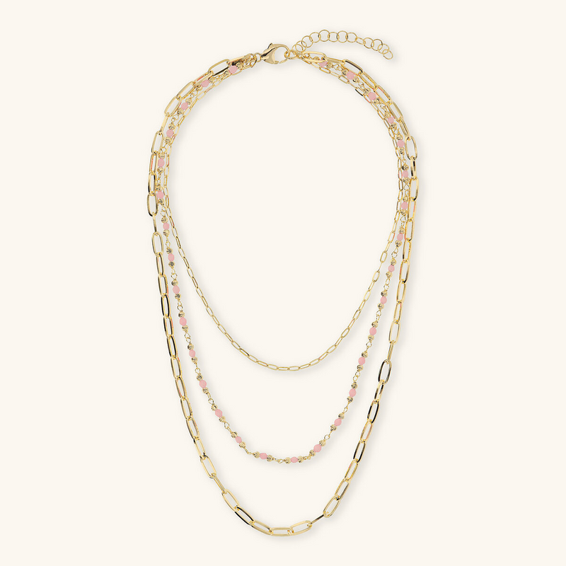 Multistrand Necklace with Elongated Forzatina Chain and Faceted Natural Stones