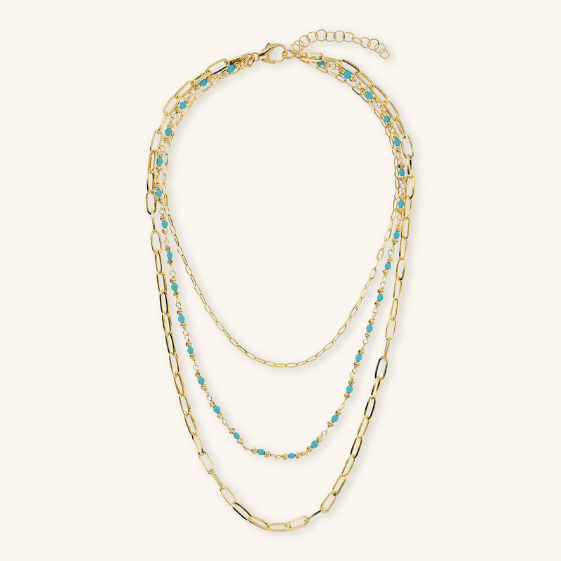 Multistrand Necklace with Elongated Forzatina Chain and Faceted Natural Stones