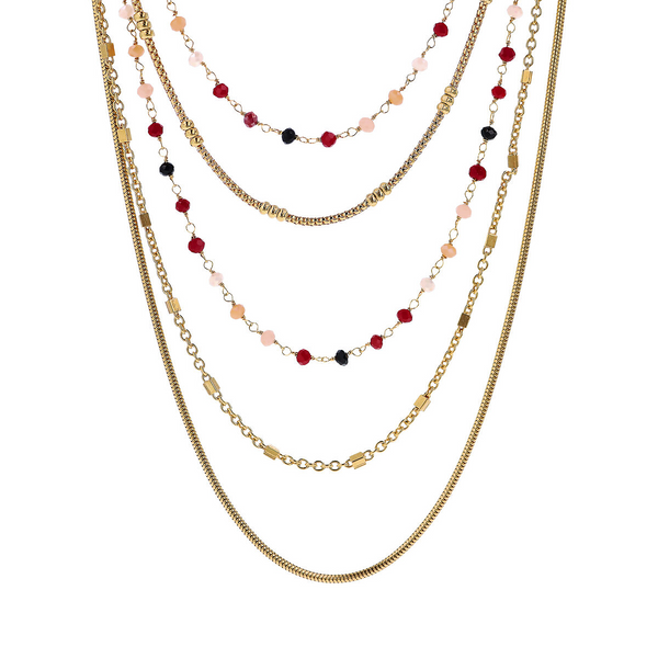 Multistrand Graduated Mixed Necklace with Faceted Natural Stones