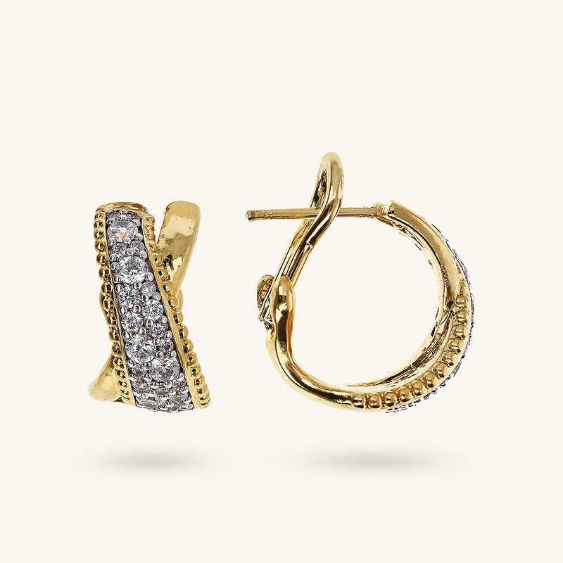 Boucles d'oreilles créoles avec croix en pavé d'oxydes de zirconium