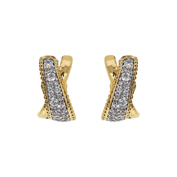 Cubic Zirconia Pavé Cross Hoop Earrings