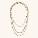 Graduated Multistrand Necklace with Rolo Chain, Oval Links and Shiny Beads