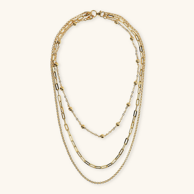 Graduated Multistrand Necklace with Rolo Chain, Oval Links and Shiny Beads