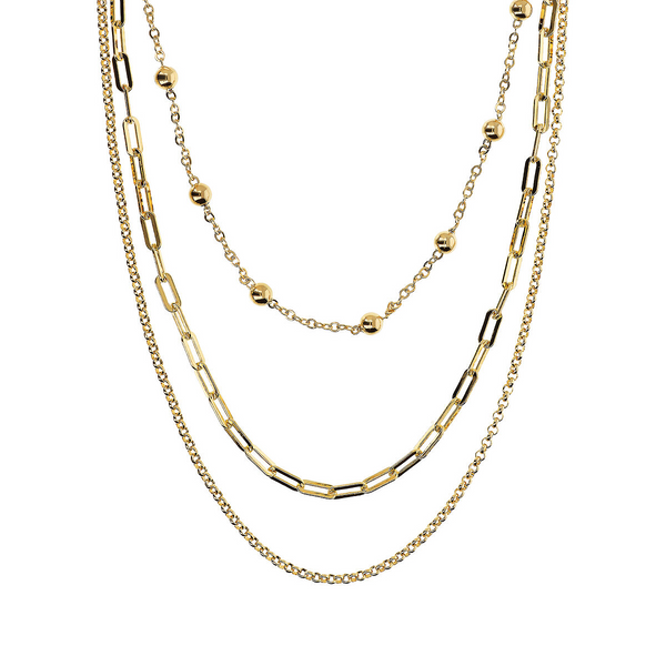 Graduated Multistrand Necklace with Rolo Chain, Oval Links and Shiny Beads