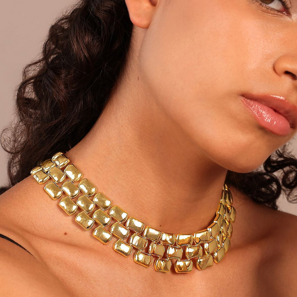 Hammered Panther Maxi Knit Choker Necklace