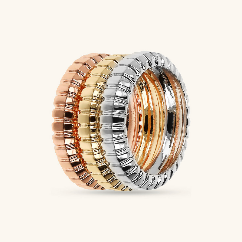 Tricolor Ring Set Ribbed Texture