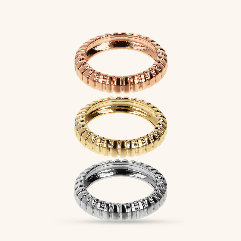 Tricolor Ring Set Ribbed Texture