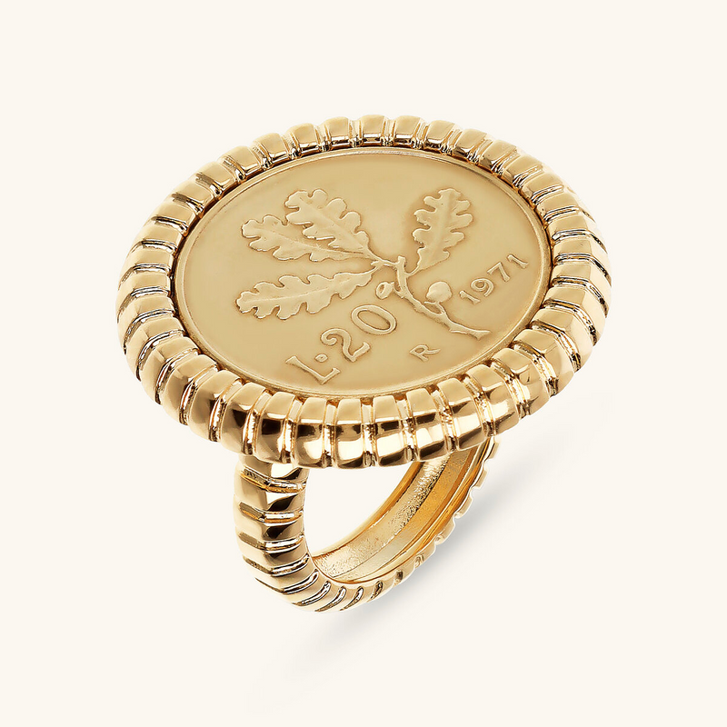 Ring Cocktail Textured Ribbed with Coin
