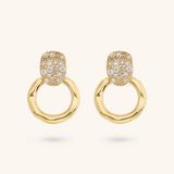 Hammered Ring Drop Earrings with Cubic Zirconia Pavé