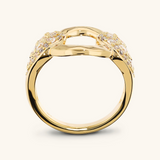 Band Ring with Hammered Link and Cubic Zirconia Pavé