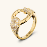 Band Ring with Hammered Link and Cubic Zirconia Pavé