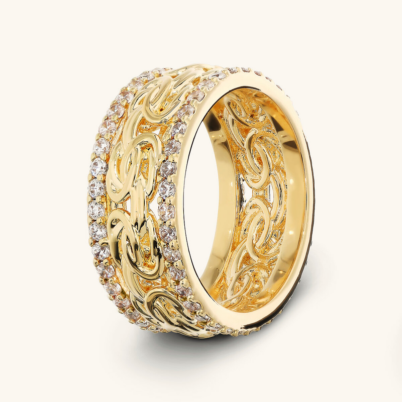 Byzantine Chain Band Ring with Cubic Zirconia Pavé