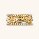 Byzantine Chain Band Ring with Cubic Zirconia Pavé
