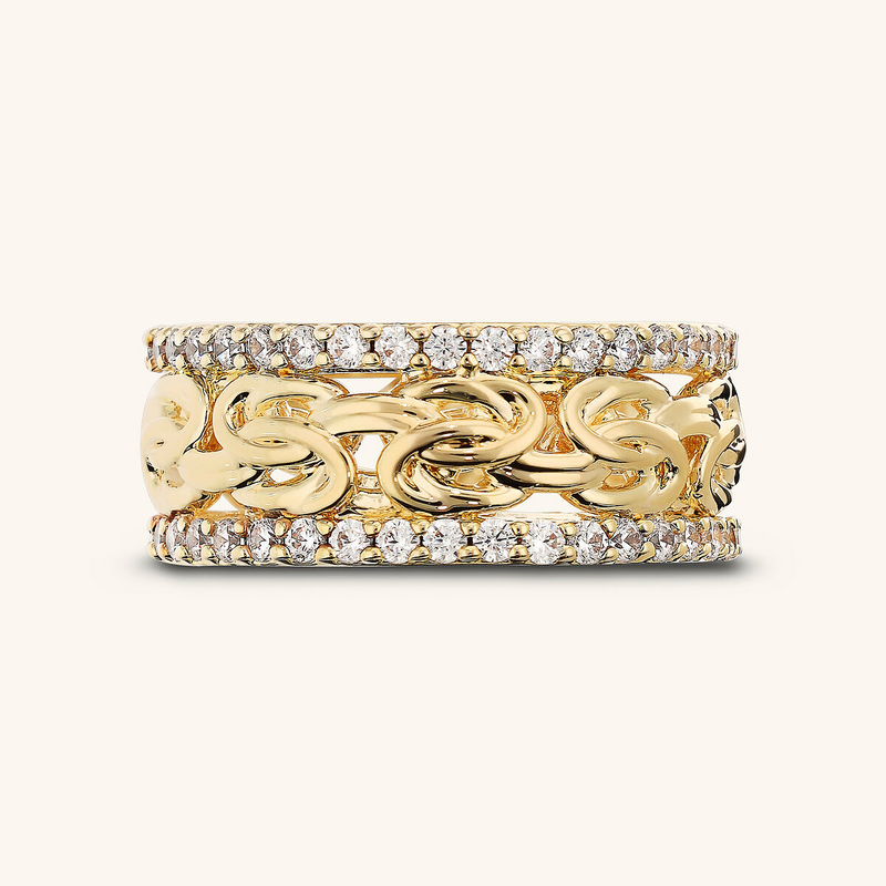 Byzantine Chain Band Ring with Cubic Zirconia Pavé