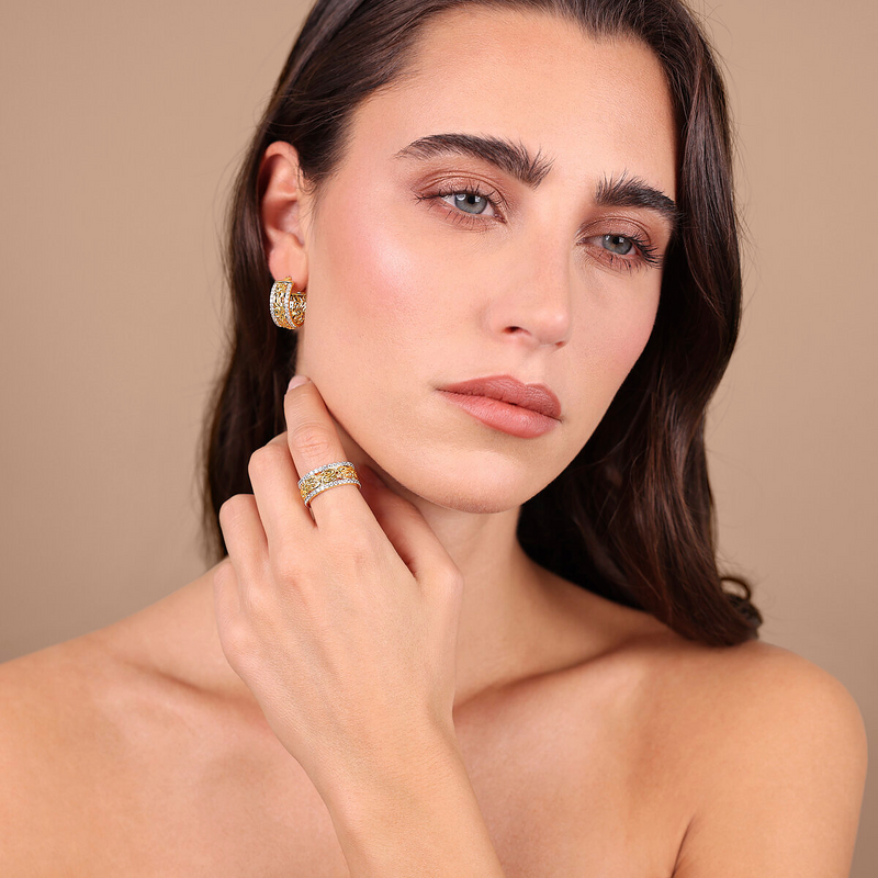 Byzantine Chain Band Ring with Cubic Zirconia Pavé