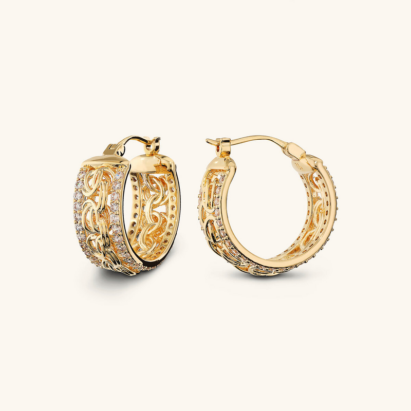 Orecchini a Cerchio Catena Bizantina con Rondelle in Pavé di Cubic Zirconia